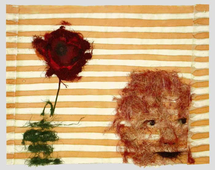 Selfportrait with a flower. 2008. Mixed media on paper. 55,5 x 69,5 cm