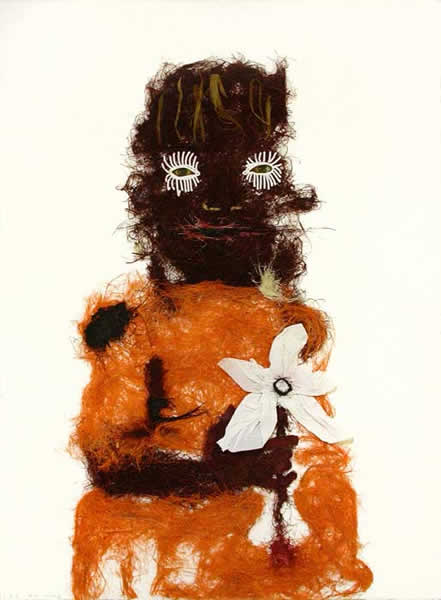 Selfportrait with a flower. 2009. Mixed media on paper. 76,5 x 56 cm