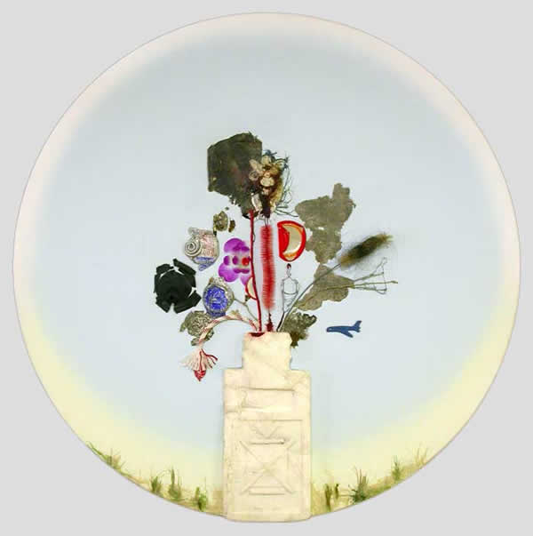 ‘No Milk Today’. (Stillife nr. 11). 2010. Mixed media on canvas. Diameter 90 cm